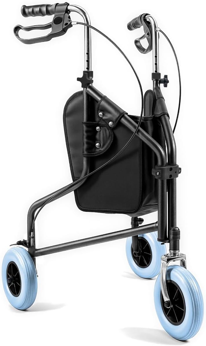 Lightweight Three Wheeled Folding Rollator with Seat & Bag