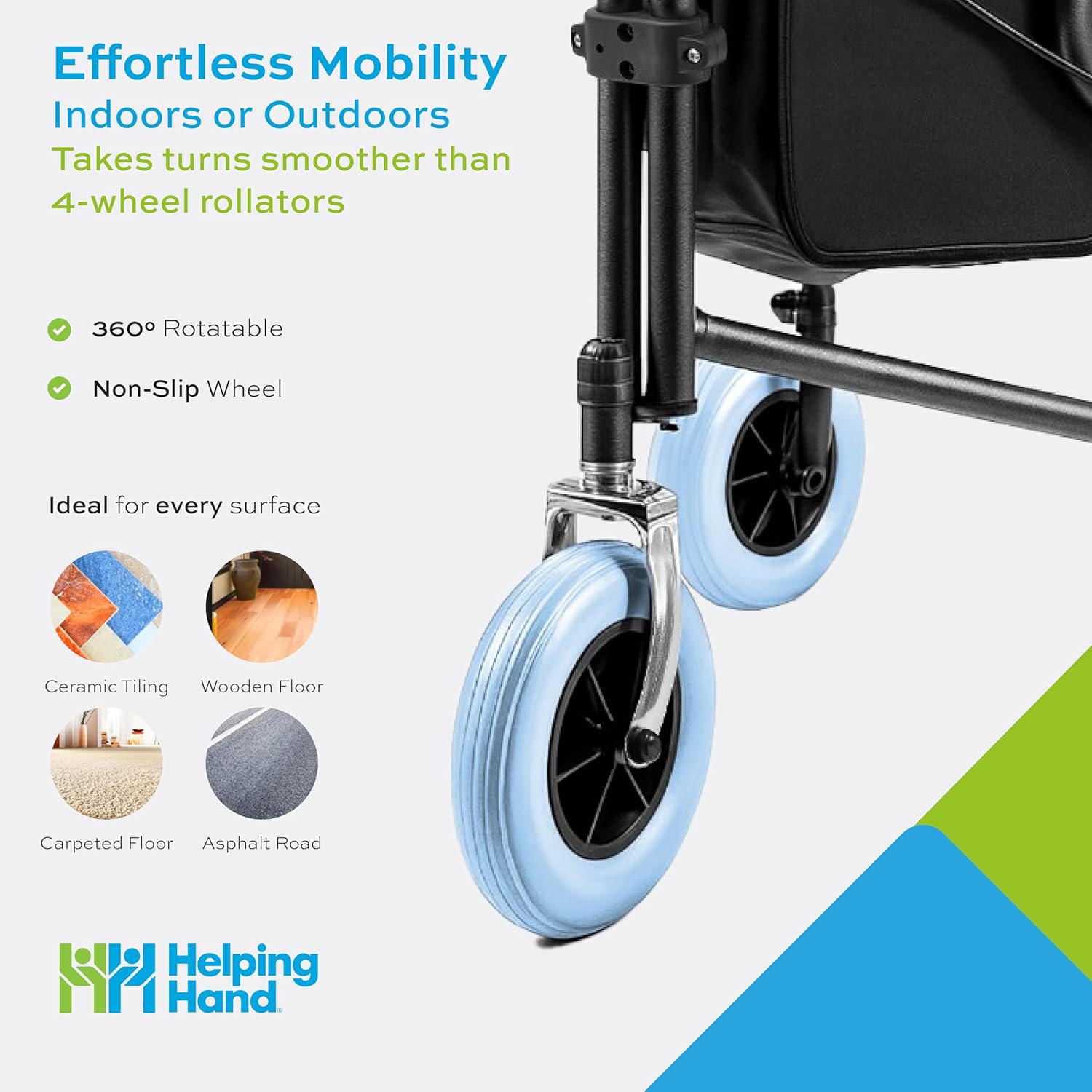 Lightweight Three Wheeled Folding Rollator with Seat & Bag
