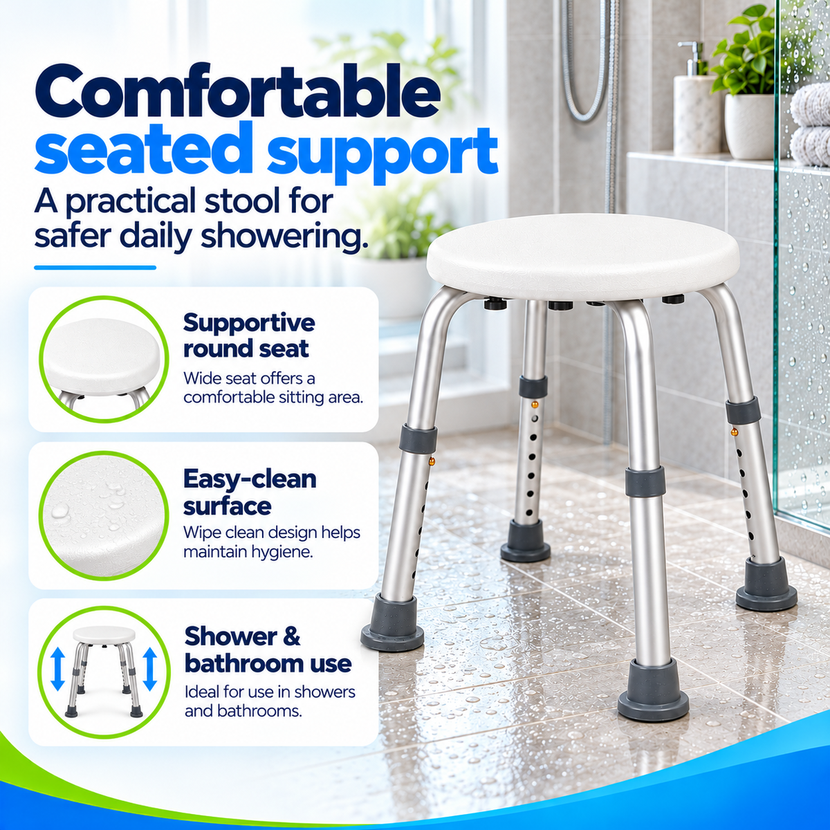 Height Adjustable Small Round Shower Stool