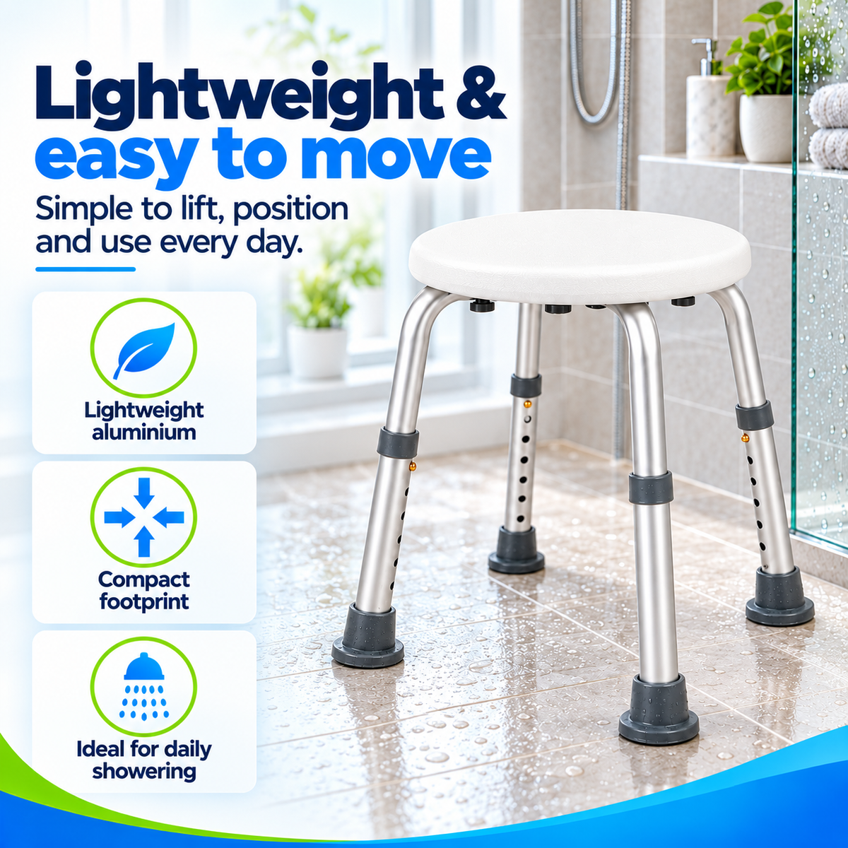 Height Adjustable Small Round Shower Stool