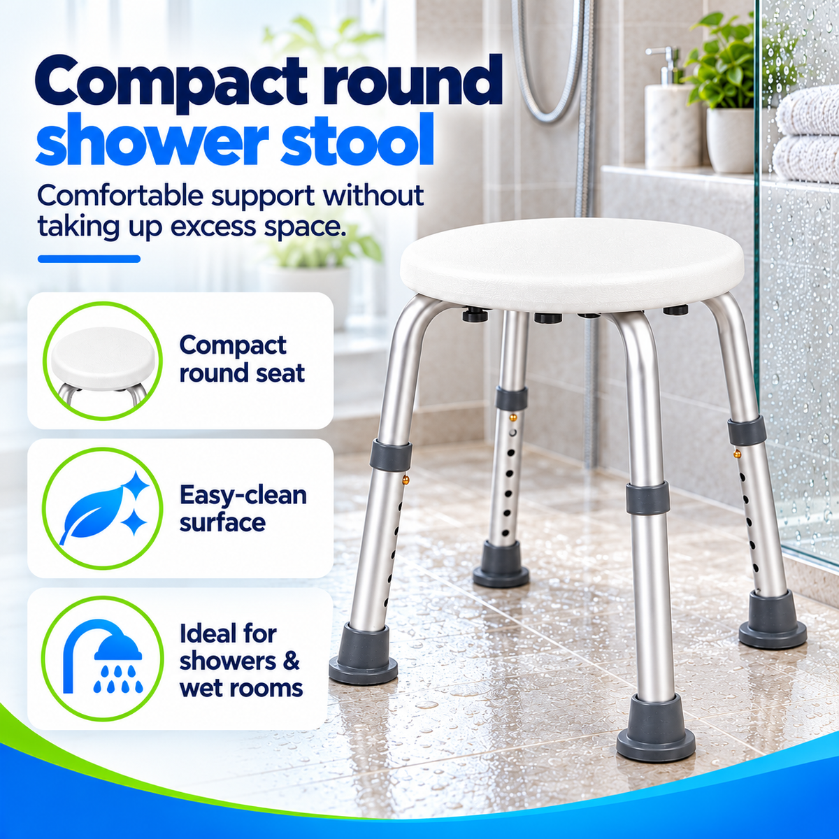 Height Adjustable Small Round Shower Stool