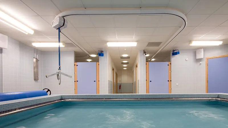 Skyframe near indoor therapy pool.