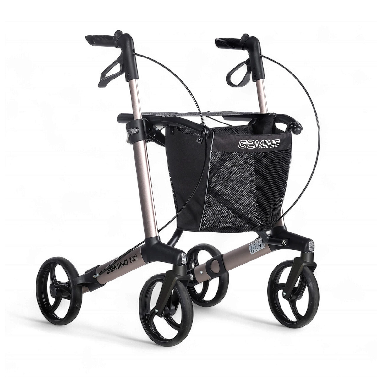 Rollator with black bag on a white background