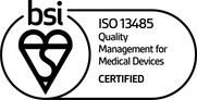 BSI ISO 13485 certification logo for quality management of medical devices.