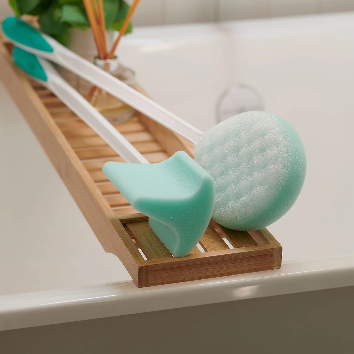 Long Handled Deluxe Shower Sponge duo.