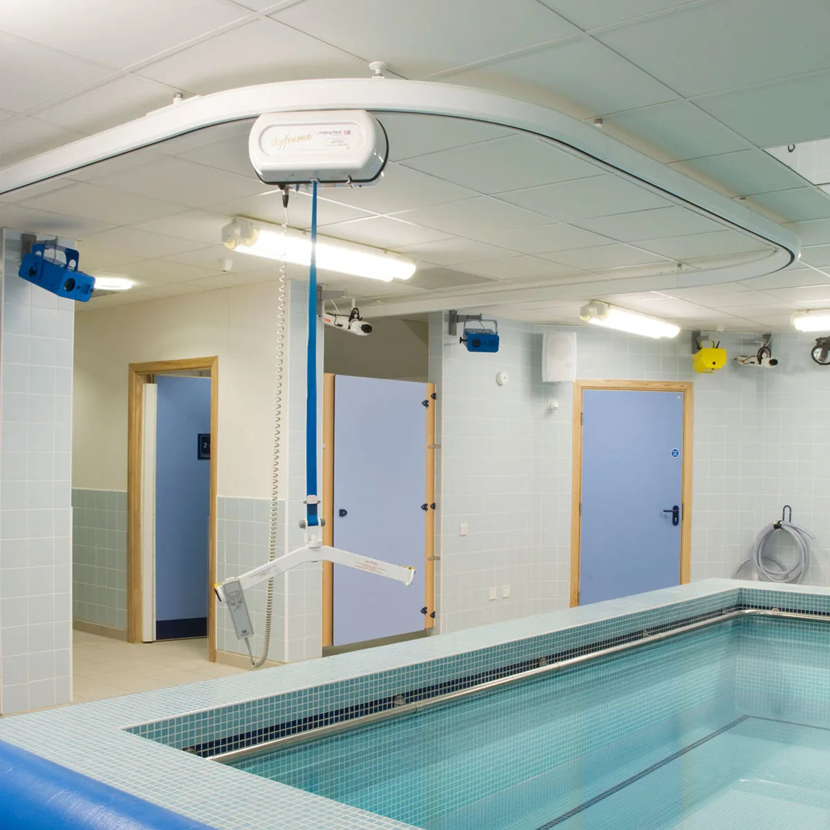 Indoor Skyframe ceiling hoist.
