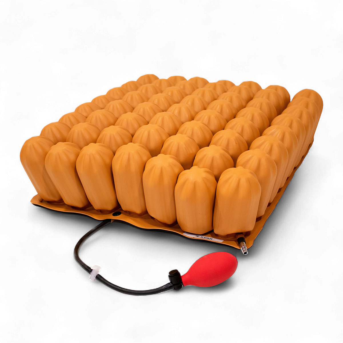 JAY Starlock Air wheelchair cushion inflatable cushion with a red pump.