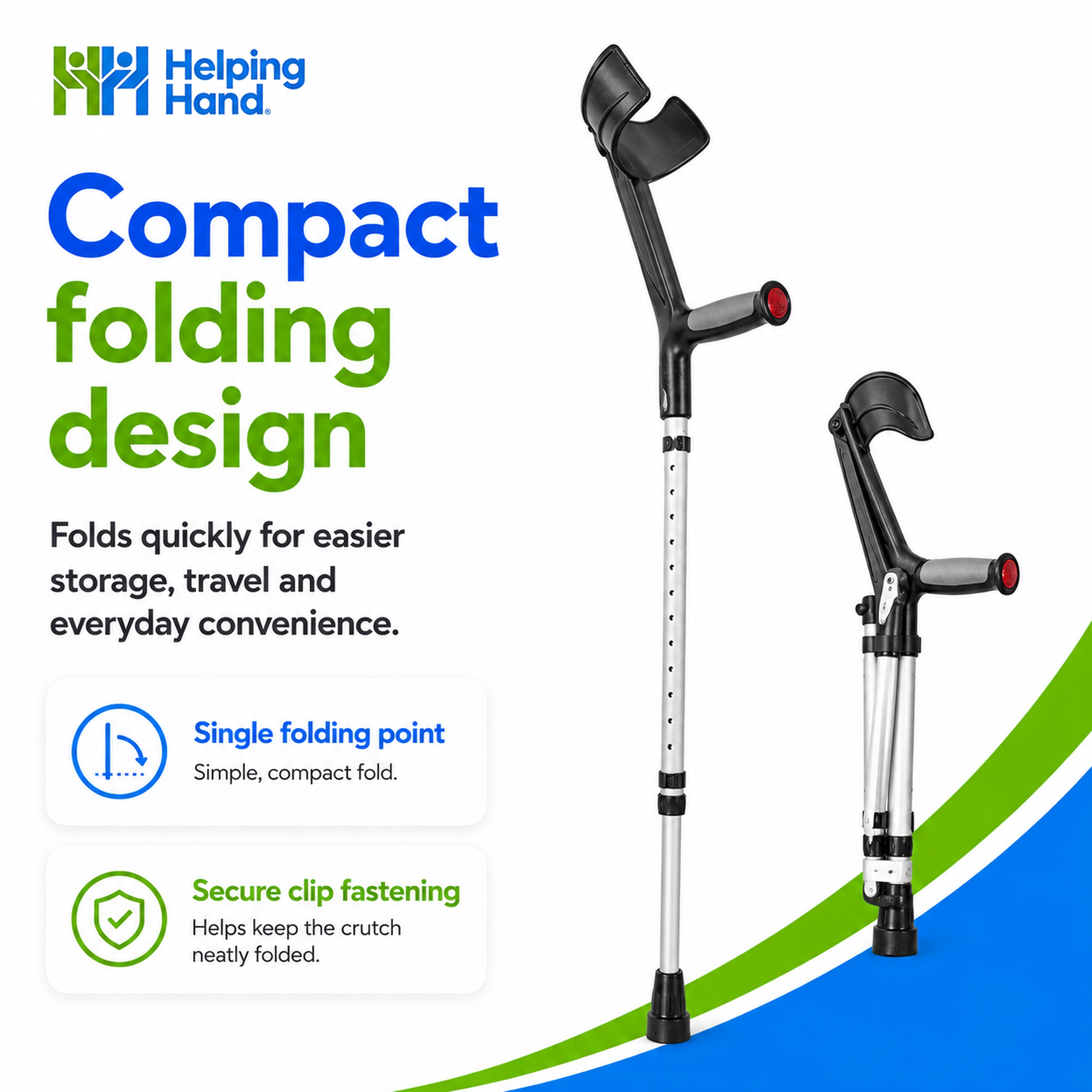 Folding Adjustable Open Cuff Coloured Crutch