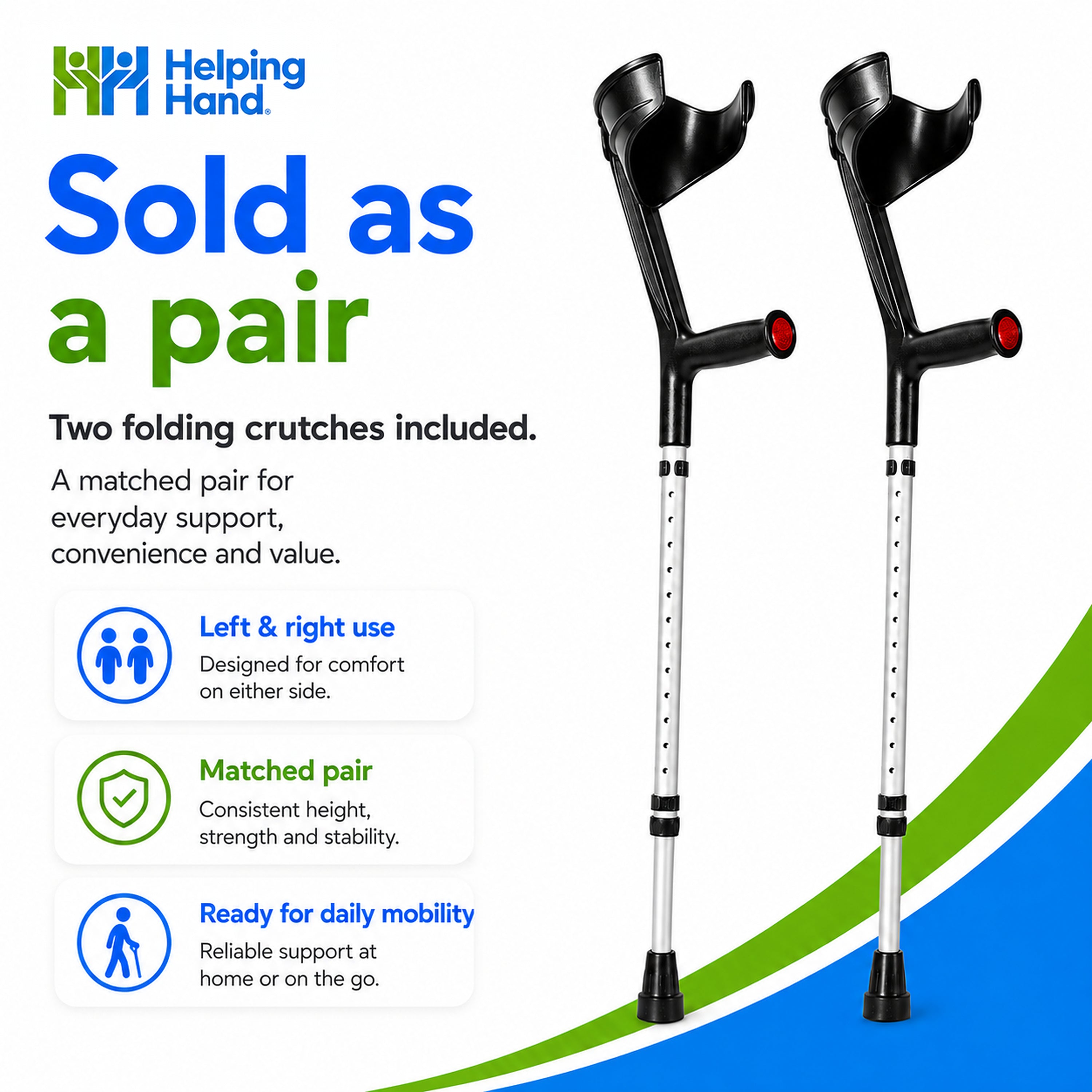 Folding Adjustable Open Cuff Coloured Crutch