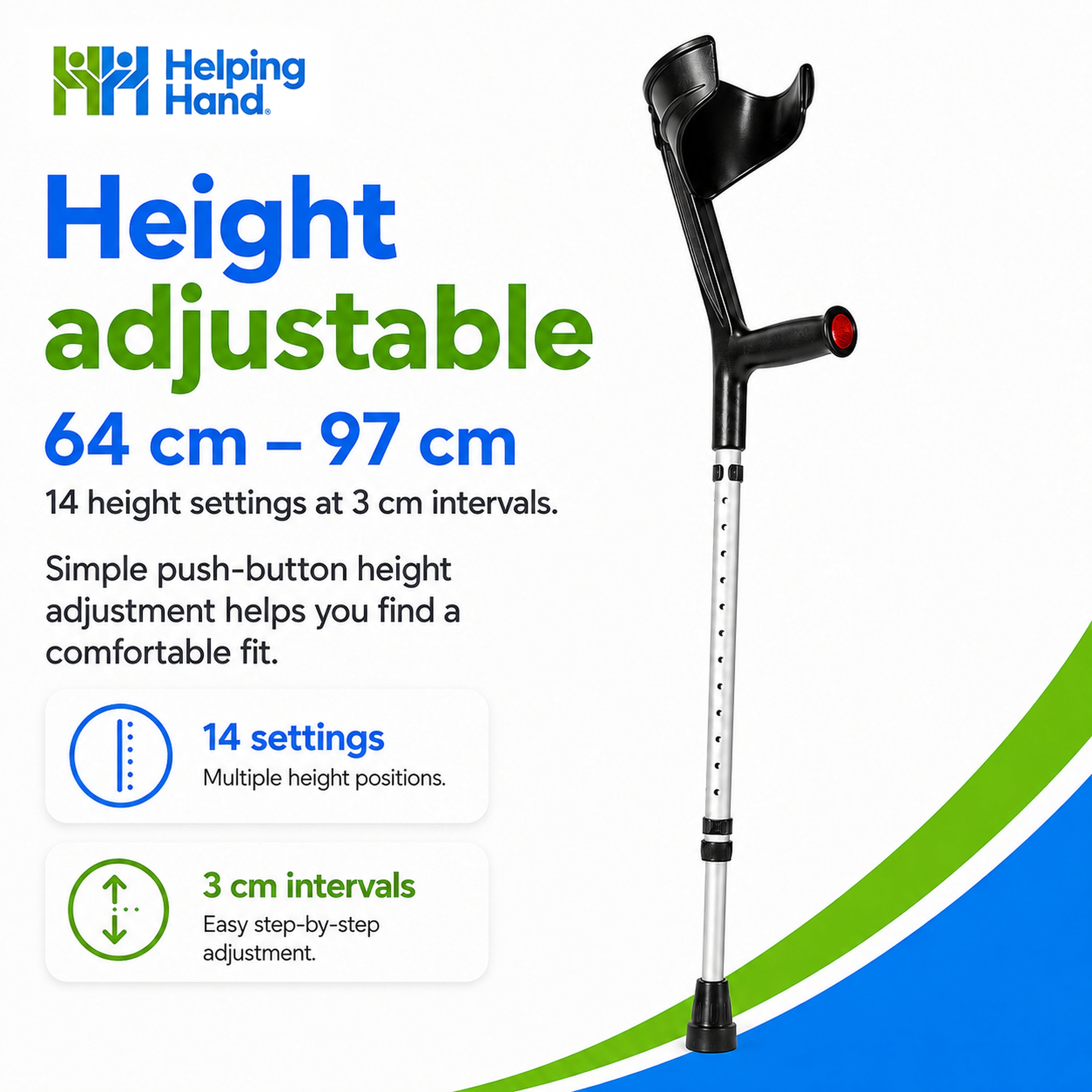 Folding Adjustable Open Cuff Coloured Crutch