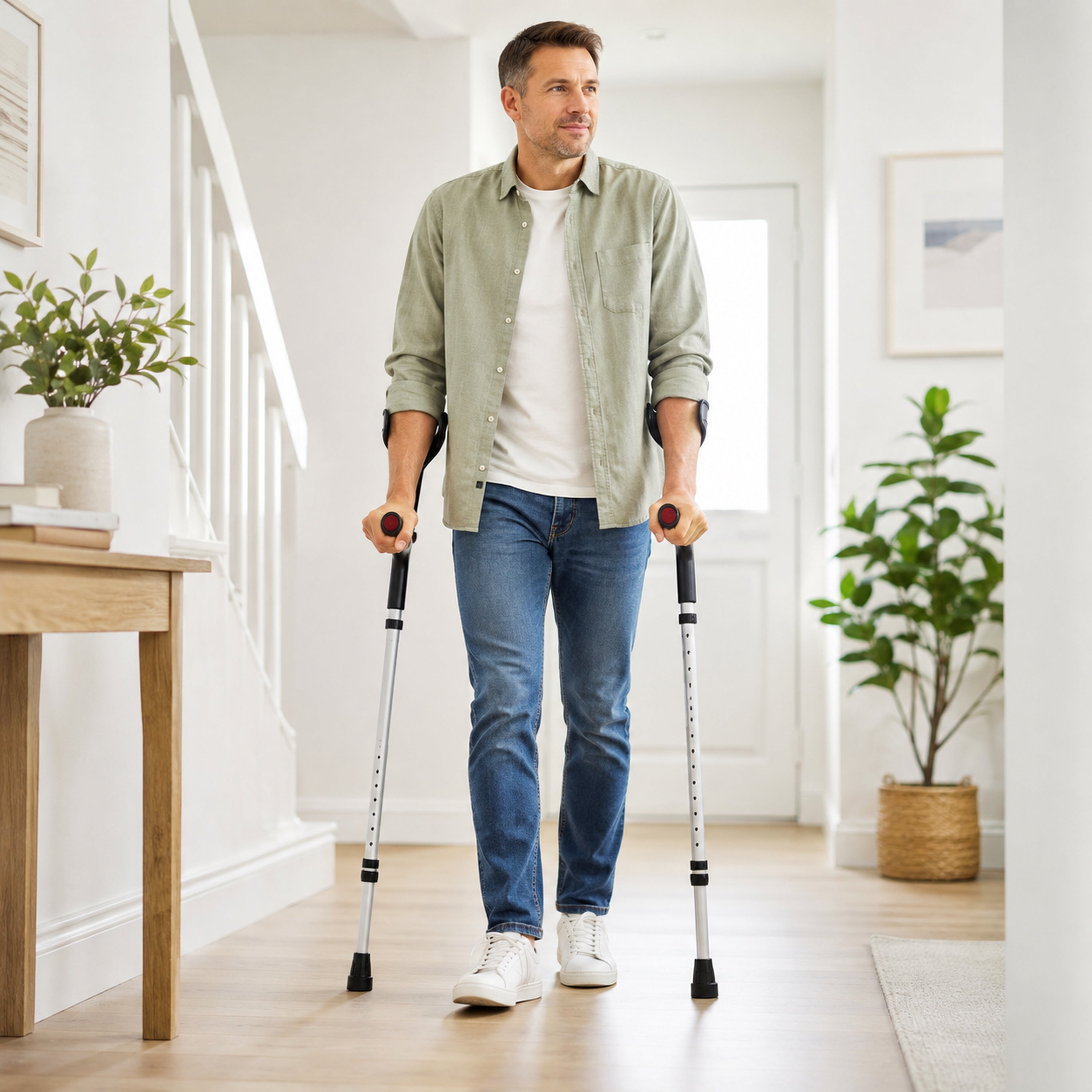 Folding Adjustable Open Cuff Coloured Crutch