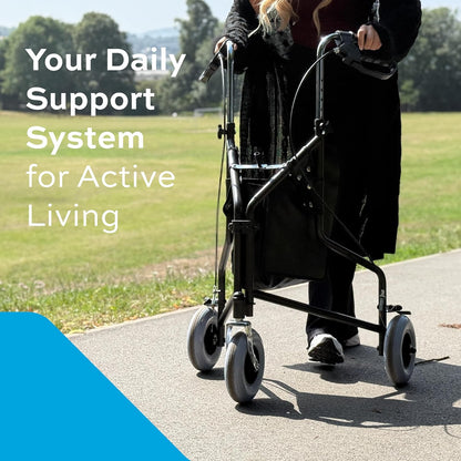 Lightweight Three Wheeled Folding Rollator with Seat & Bag