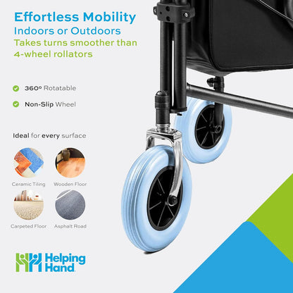 Lightweight Three Wheeled Folding Rollator with Seat & Bag