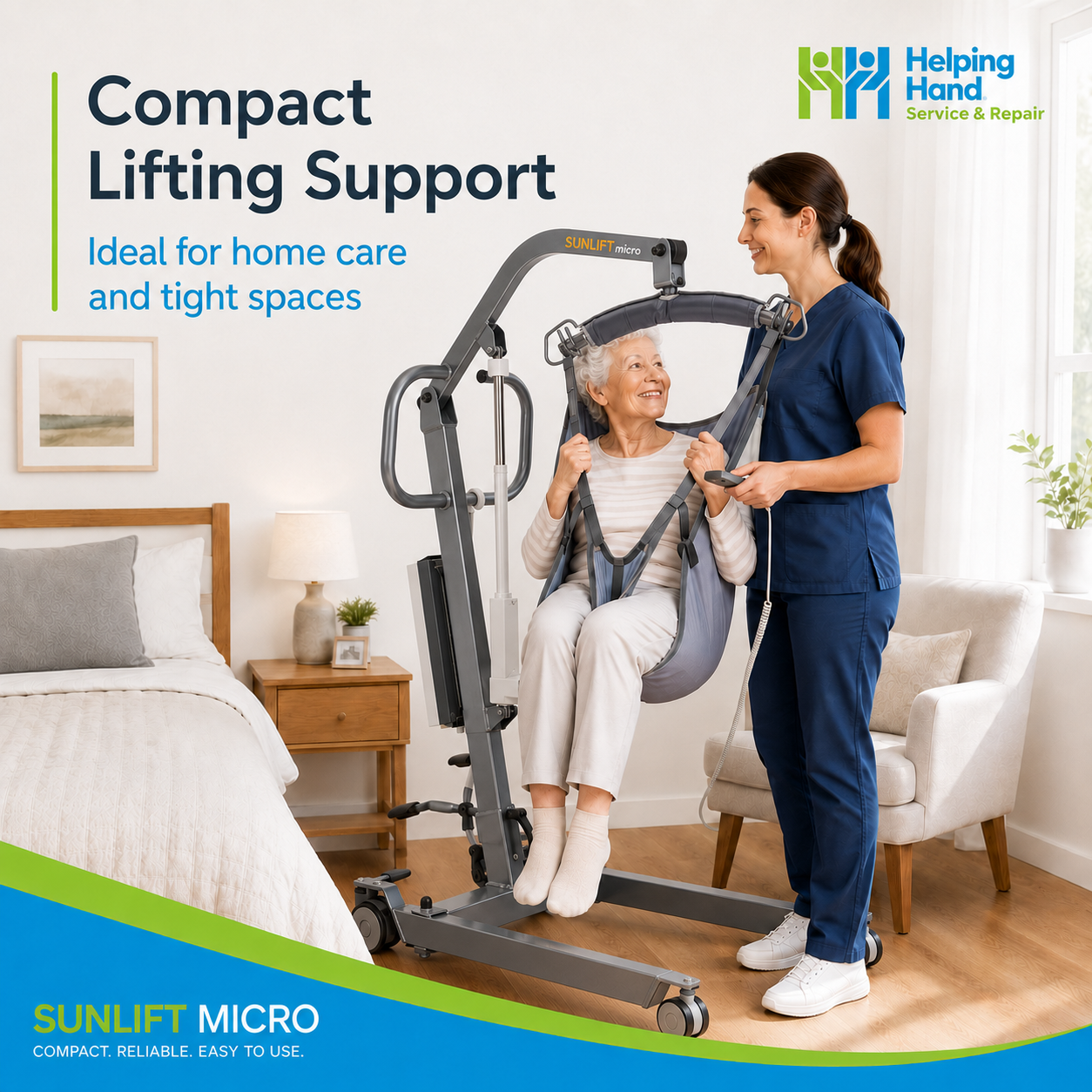 Micro Mobile Hoist | 130kg Patient Lift for Home Care Transfers Aid