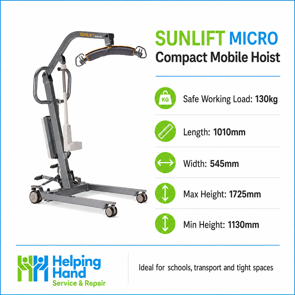 Micro Mobile Hoist | 130kg Patient Lift for Home Care Transfers Aid