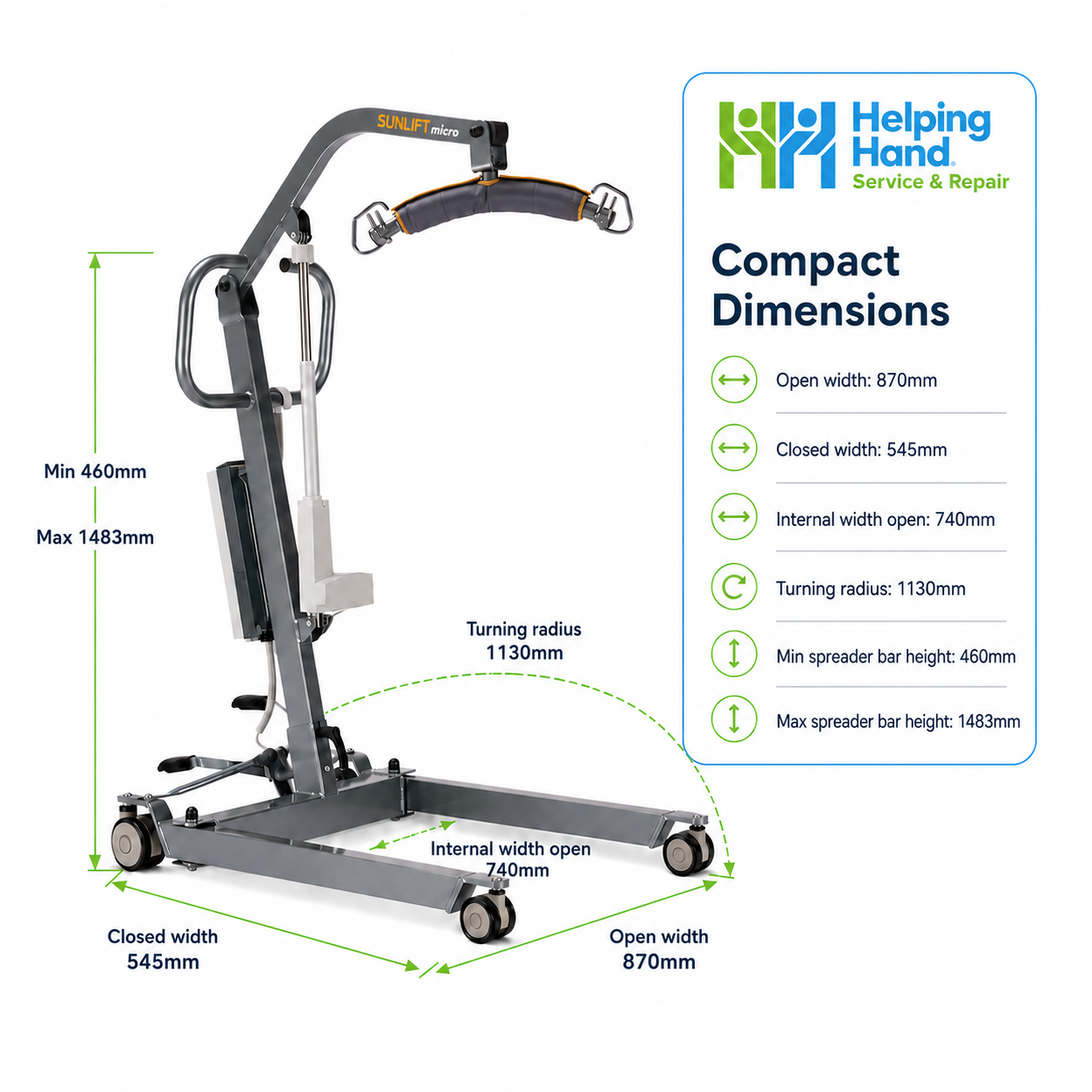 Micro Mobile Hoist | 130kg Patient Lift for Home Care Transfers Aid
