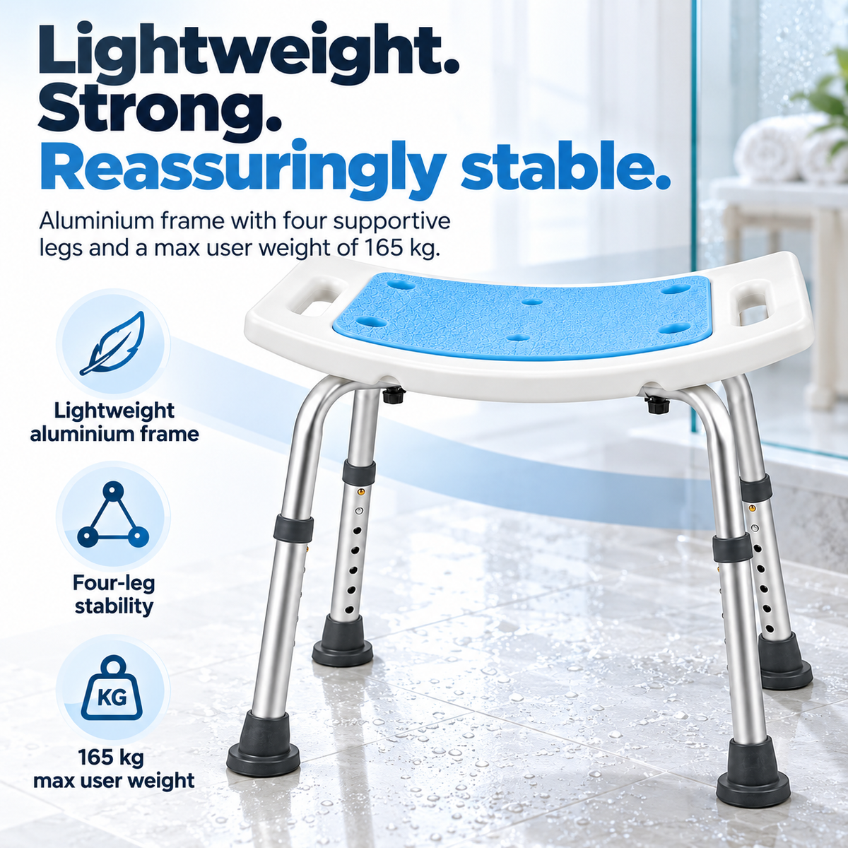 Height Adjustable Padded Shower Stool with Handles