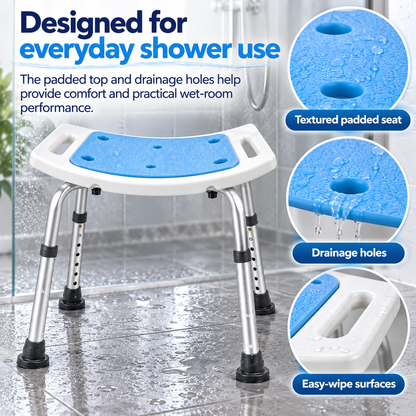 Height Adjustable Padded Shower Stool with Handles