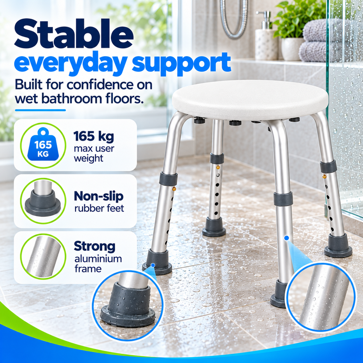 Height Adjustable Small Round Shower Stool