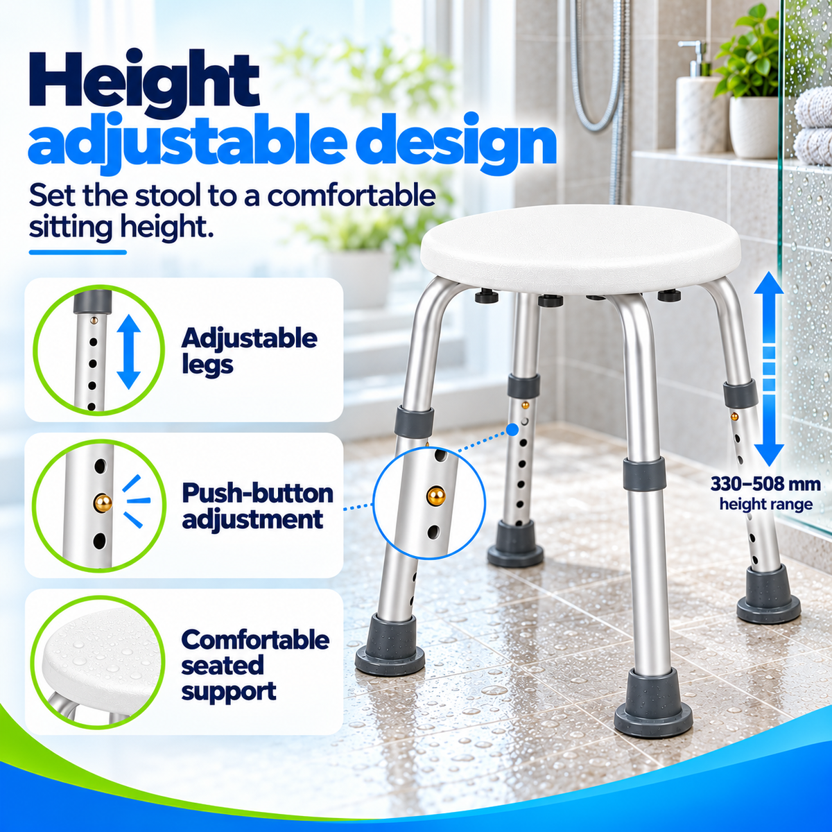 Height Adjustable Small Round Shower Stool