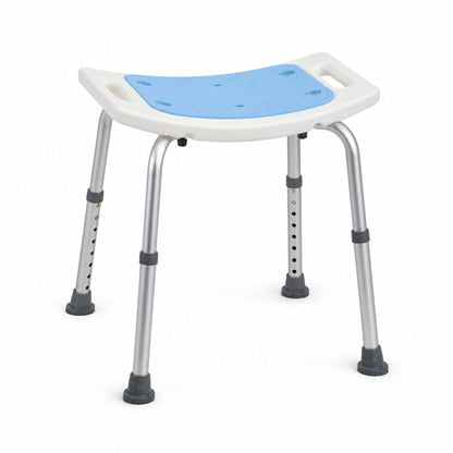 Accessible bathroom stool with drainage holes and non-slip ferrules