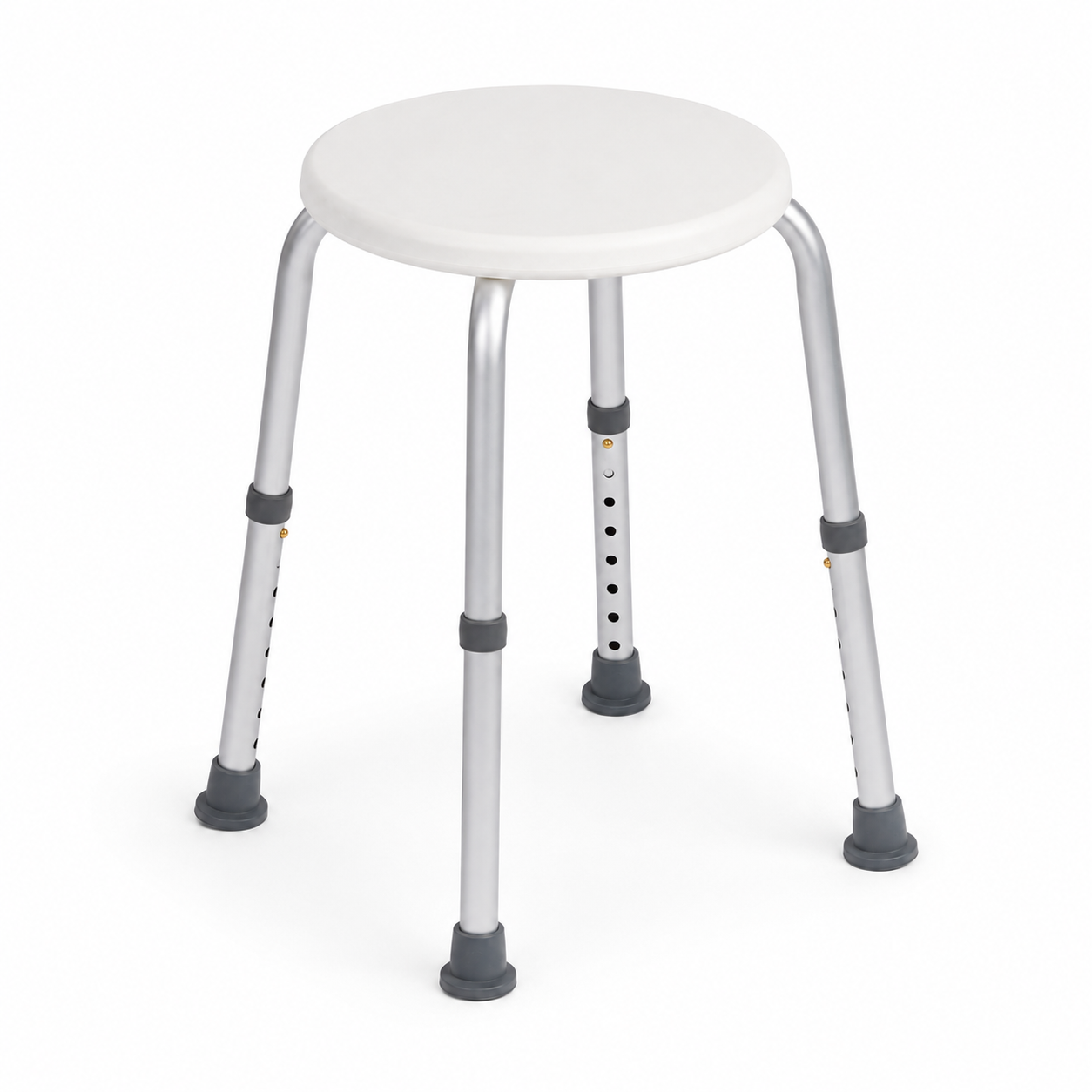 Compact round shower stool with adjustable legs for shower cubicles and wet rooms