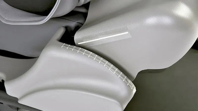 Close-up of a wheelchair showing the bespoke fitting