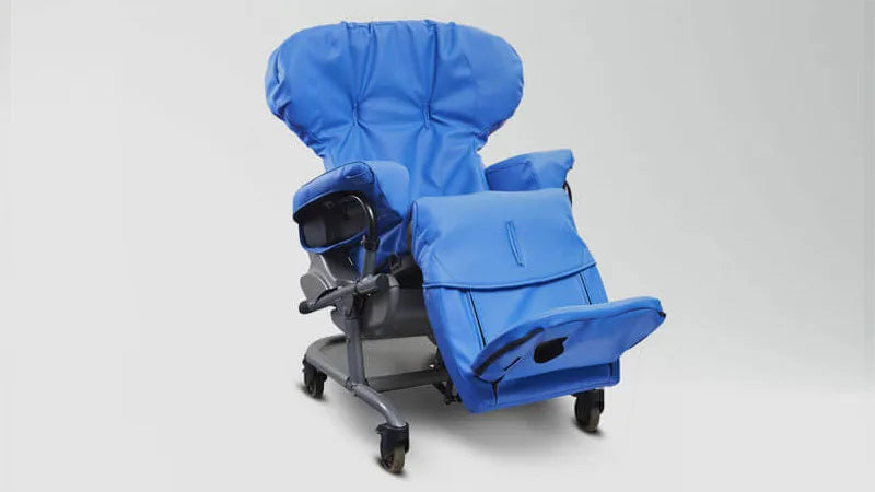 Blue reclining chair on a white background