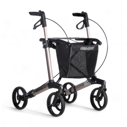 Rollator with black bag on a white background