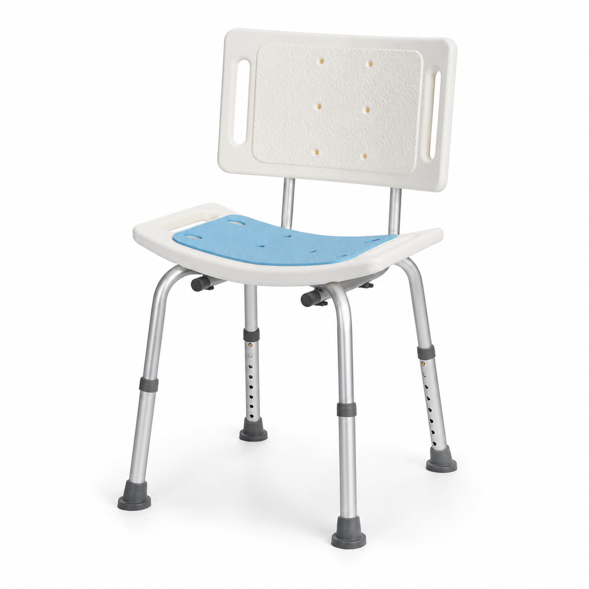 Mobility shower chair with back support shown in a modern bathroom